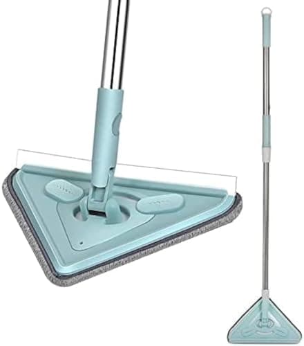 Two-Space Triangle Floor Space Replacement Triangle Pad Replacement Flat Brush Long Handle Kitchen Bathroom Tile Wallglass Window with 2 Microfiber Fabric, Blue Mop