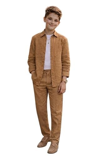 Miza Youth Casual Suit 2 Piece Button Shirt and Pants Spanish Linen Imported Stylish and Comfortable Suit Youth Sizes Coordinated outfit