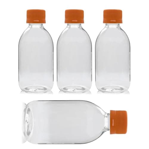 Empty Plastic Bottles with Orange Spiral Cap for Travel - 4 x 250ml - Clear Recyclable