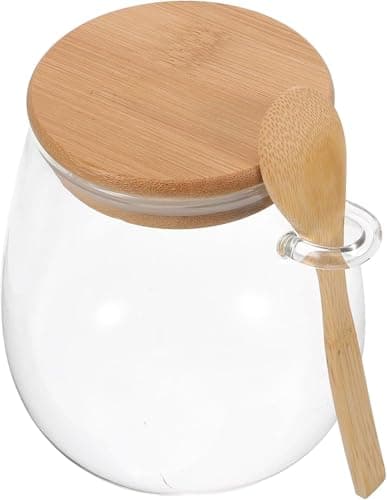 900ml Glass Storage Jar with Lid and Natural Wooden Spoon for Organizing Legumes Coffee Beans Tea Herbs Modern Stylish Kitchen Shelf