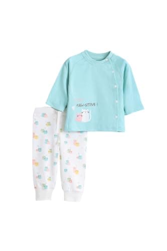 Junior Baby Girls 2-Piece Autumn Outfit Set - Long Sleeve Button Jacket & Printed Pants, Soft Cotton Blend Infant Clothing Set, Multicolor, 12