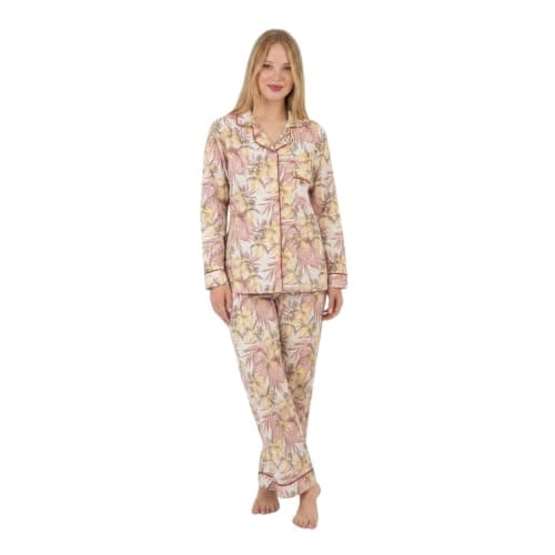 ZECOTEX Women's Classic Cotton Pajama Set | Floral Print Long Sleeve Button-Down Sleepwear | Soft Breathable Loungewear & Nightwear | Comfortable Fit | Sizes S-XL