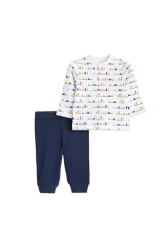 Junior Baby Boys 2-Piece Autumn Outfit Set – Long Sleeve Printed T-Shirt & Soft Pants, Cotton Blend Infant Clothing Set, Multicolor, 18 Coordinated outfit