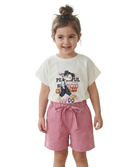 Girls' Graphic T-Shirt & Shorts Set – 2-Piece Casual Outfit SG26-210