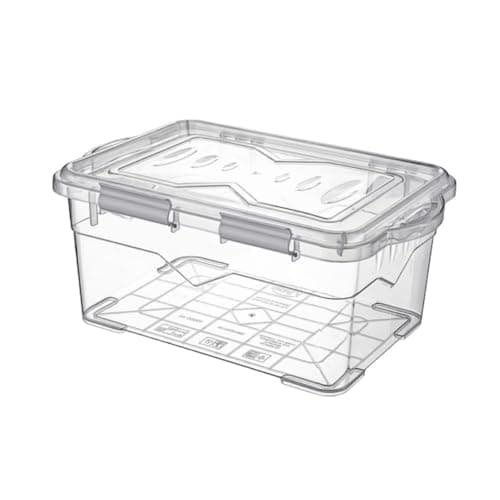Reusable Container Box, BPA-Free Food Storage Container, Airtight Seal Lid & Clips, Dishwasher & Freezer Safe, Transparent/Grey. (10 Liters)