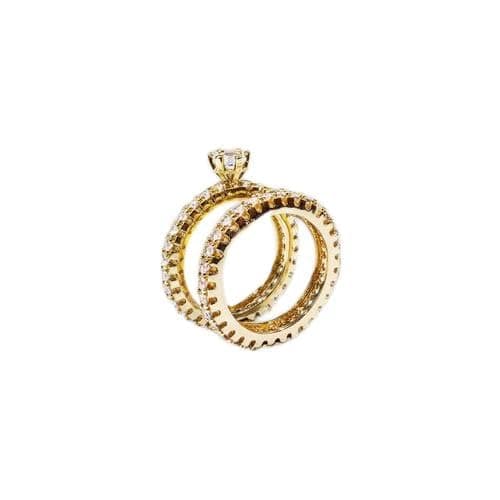 3 Diamonds 292474661779394 Elegant Women's Twin Rings - High-Quality Gold-Plated Zircon Stone Jewelry
