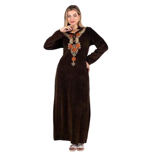 ZECOTEX Elegant Velvet Embroidered Nightgown | Winter Night Dress for Women | عباية قطيفة شتوي مطرزة Nightgown nightshirt