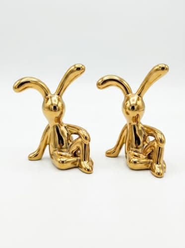 Gold Rabbit Figurine Modern Ceramic Bunny Statue Home Office Decor Accent (2)