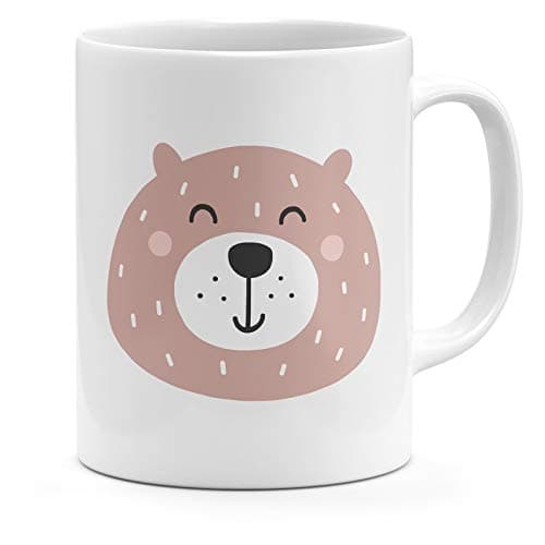 Loud Universe Ceramic Cute Cartoonic Teddy Bear Face Mug, White Drinking cup