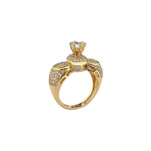 3 Diamonds 292474661779569 Elegant Gold-Plated Ring with Round Center Stone and Side Accents