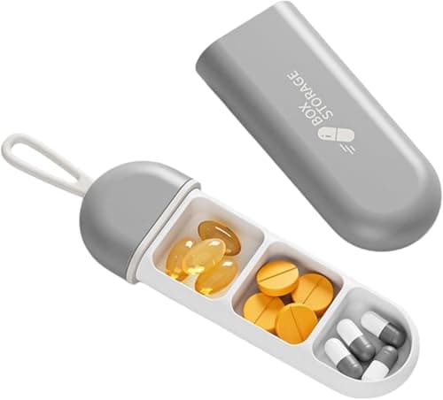Circle M 3-Compartment Portable Pill Organizer with Cover: Travel Medicine Case – Grey