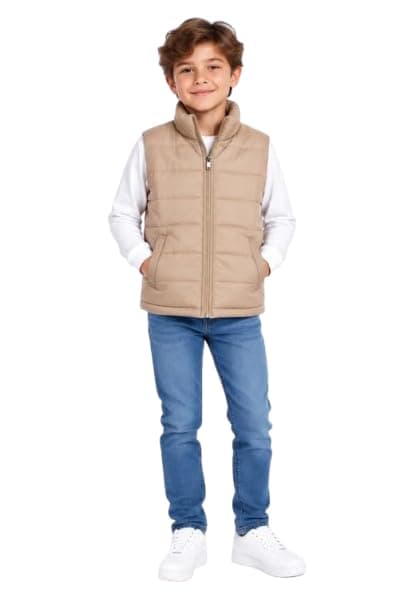 Puffer Vest Jacket, Zip-Up with Stand Collar 754