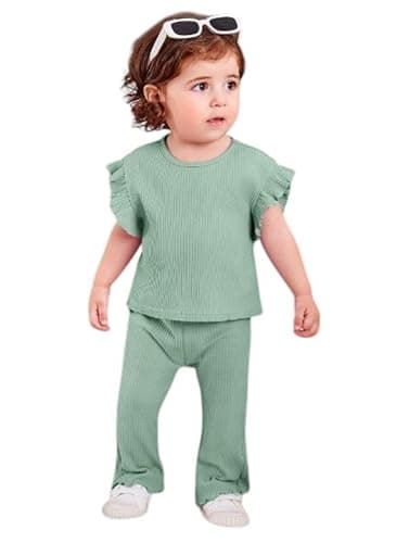 Miza Baby Girls 2 Piece Set, Soft Stretchy Ribbed Material, Comfortable Everyday Wear Coordinated outfit