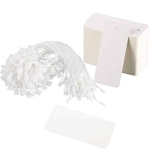 Prudiut 200 Pcs Large Gift Tags With String - Price Tags, Hang Tags for Clothes, Crafts, Display, Decorations (White)