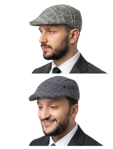 طقم قبعة رجالي مسطح مستورد قطعتين بتصميم كاروهات أنيق مقاس 58 | Fashion Classic Style, Suitable For Formal Suit, Versatile Hat