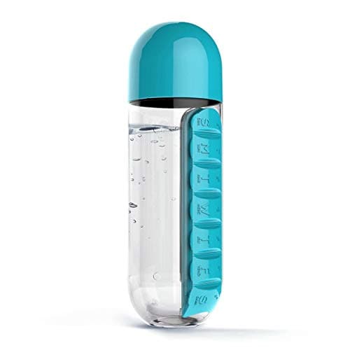 Ipalmay Daily Pill Box Oraganier with 20oz Water Bottle, Pill Case Holder for Outdoor,Travel - Blue Personal pill dispenser