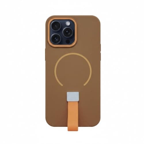 Magnetic TPU Soft Matte Back Cover Support For Iphone 15 Pro Max With Silicone Strap, Soft Silicone Back Cover For Iphone 15 Pro Max, Shockproof Case (Brown)