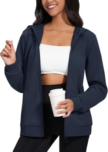 Women's Full Zip Hoodie Jacket, Navy Blue, Long Sleeve, with Pockets, Casual Athletic Sweatshirt