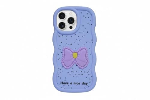 Compatible Case with Iphone 16 Pro Max, [Drop Protection] 3D Bow Pattern Soft TPU Shockproof Phone Case Full Body Protection (Purple) Cellular phone case