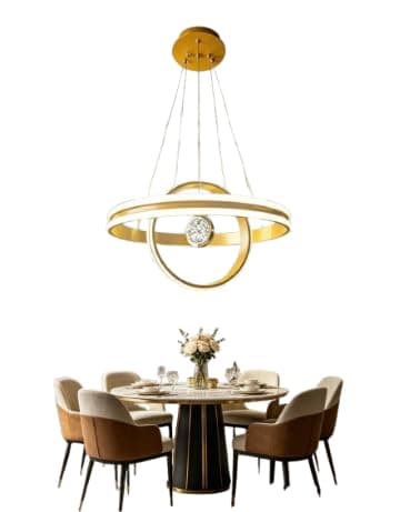 Modern Round LED Chandelier – Horizontal Ring with Hanging Circle and Glass Ring for Lighting Living Rooms and Dining Room