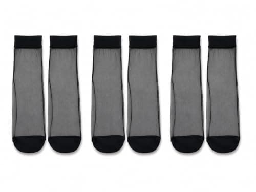 Women’s Sheer Nylon Ankle Socks, 3-Pair Pack, Lightweight Transparent Socks, Black