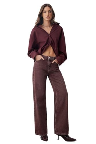 Trendyol Womens Burgundy High Waist Vintage Wash Custom Color Denim Wide Leg Jeans Twoaw26Je00110 Jeans (pack of 1) Pants