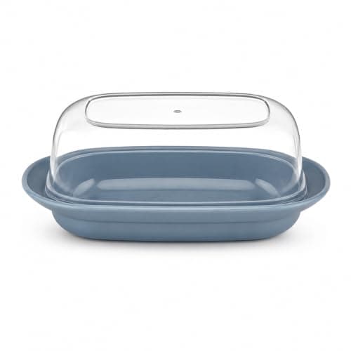 Covered Butter Dish – BPA-Free Food-Safe Plastic Butter Container with Transparent Lid – Fridge Storage, Breakfast Table & Serving – 17.4 × 12.5 × 6 cm (Blue)