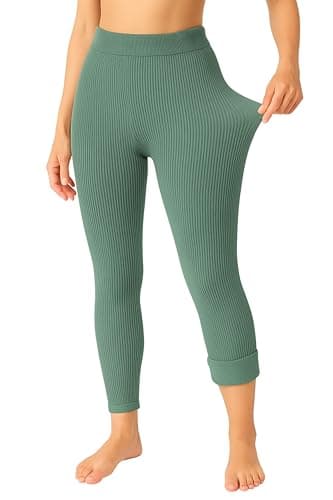 Miza Women's Winter Ribbed Thermal Leggings, Soft Stretch Material, One Size, High Waist Thermal Pants