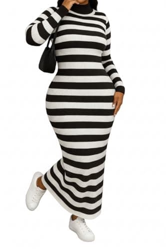 Miza Winter Knitted Long Dress High Neck, Multi Color, Elegant Long Basic One Size Stretch Dress for Girls and Women