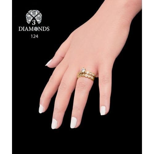 3 Diamonds 292474661779213 Elegant Women's Twin Rings - High-Quality Gold-Plated with Zircon Stone