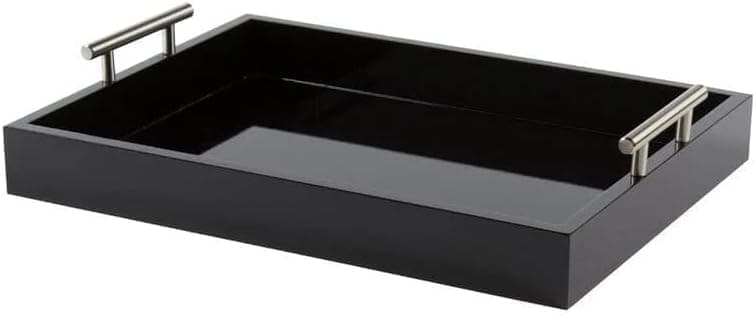 Black Glossy Serving Tray with Silver Handles for Home Use and Decoration 41 * 31 * 5cm