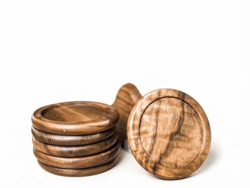 Wooden Coaster Set of 6 with Stylish Holder - Modern Design for Surface Protection, Premium Natural Wood Round Coaster for Dining and Hospitality Decor