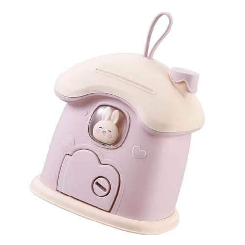 Money Bank - Mushroom House Money Saving Container with Open Door | 2 Key Attachment, 20x17x5.5 Inch, Office & Shelves, Funny Rabbit Design, Lightweight and Portable