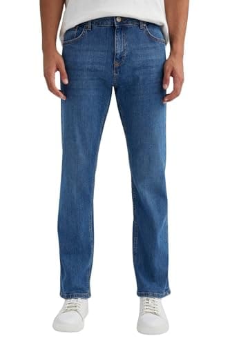 DeFacto Man Special Collection Sergio -Regular Fit Denim Trousers,Mid Blue, M