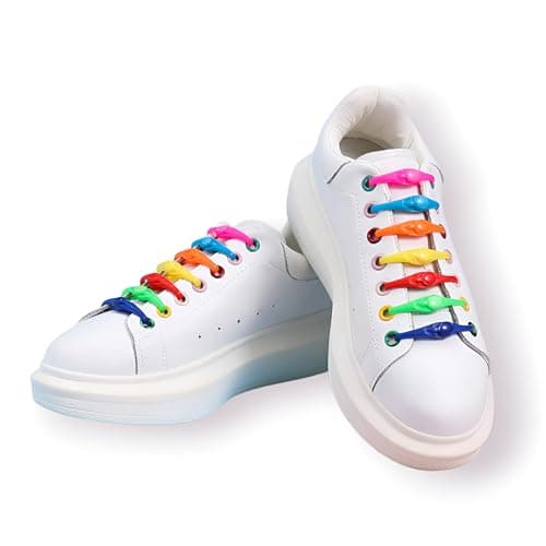 12 Pack Silicone Rubber Shoelaces, Waterproof Elastic Rubber Laces Colorful Silicone Laces No Tie Laces for Running Sneakers Kids Adults