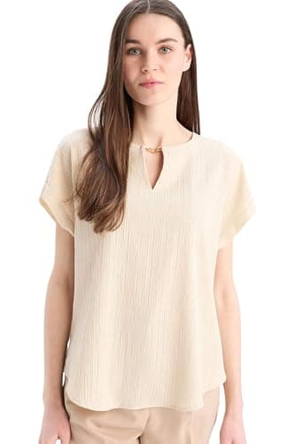 DeFacto Womens Traditional Regular Fit Bike Neck Short Sleeve Woven Top Short Sleeve Blouse Short (pack of 1) Shirt