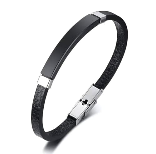 Simple Style Men's Black Leather Bracelet Classic Black Color Steel Braid Bangles for Men Friend Gift