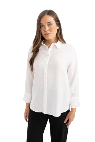 DeFacto Woman Traditional Regular Fit Shirt Neck Long Sleeve Woven Top Long Sleeve Shirt,Off White S Furniture cover