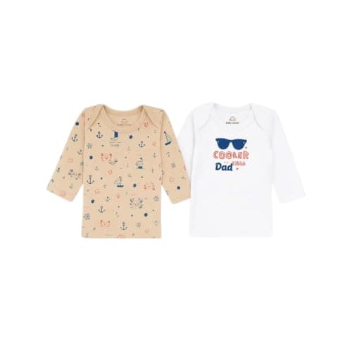 Baby Shoora Soft Cotton Long Sleeve Baby Undershirt Set of 2 Pieces Assorted Attractive Graphics for Unisex Shirt