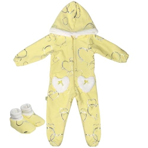 Baby Shoora Girls Set Of 2 Pieces Long Sleeves Hooded Bodysuit With Socks Printed Hearts Baby and Toddler Sleepers (pack of 2) Apparel