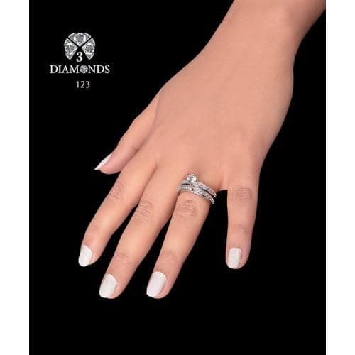 3 Diamonds 292474661778867 Twins Ring Platinum Plated For Women With Zircon Stone - Silver
