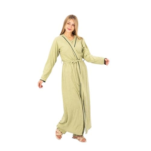 Women's Long Cotton Housecoat Robe | Soft Lightweight Bathrobe with Belt | Full Sleeve Loungewear | Cozy & Elegant Homewear