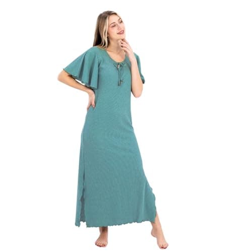 Women's Ribbed Cotton Home Abaya | Modest Long Lounge Dress with Wide Sleeves | Comfortable and Soft Loungewear Nightgown Nightgown nightshirt