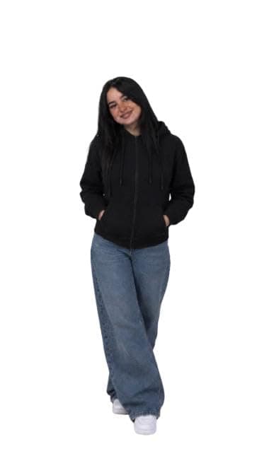 Women's Black Zip-Up Hoodie Sweatshirt | Full Zip Closure, Kangaroo Pockets, Drawstring Hood, Casual Fit, Long Sleeve