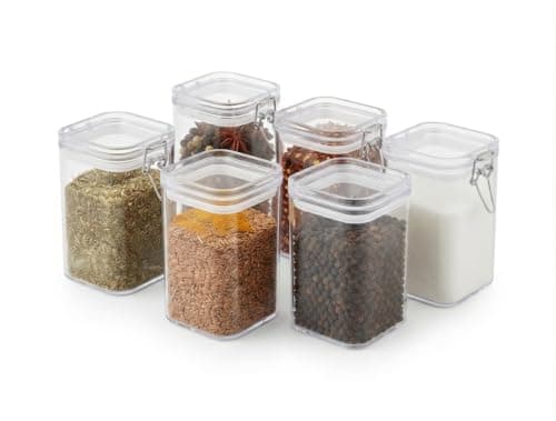Acrylic Spice Jars Set of 12 250ml - Square Spice Jars with Spoons to Keep Spice Organizer - Helps Protect from Moisture - Clear Spice Sticker KH Food storage container