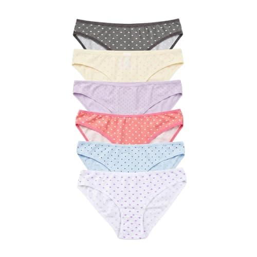 Pourelle Women's Bikini Panties, 6-Pack, Printed & Multicolour, Cotton Underwear Underpants