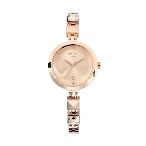 Titan Watch for Women, Quartz Movement, Analog Display, Rose Gold Metal Strap-NR2606WM01