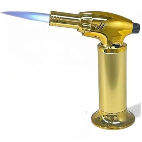 Chef's Professional Culinary Blow Torch Gold Color Jet Flame Butane Lighter With Safety Lock Refillable Gas Torch Adjustable Flame For Cooking BBQ Dessert Grilling Campfire Use No Gas Included Inside Blowtorch
