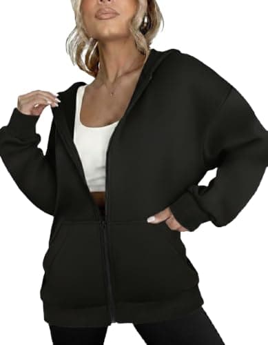 Women's Oversized Zip-Up Hoodie, Long Sleeve Sweatshirt with Pockets, Casual Style