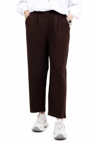 Women's Casual Straight High Waist Long Pants with Pockets Brown